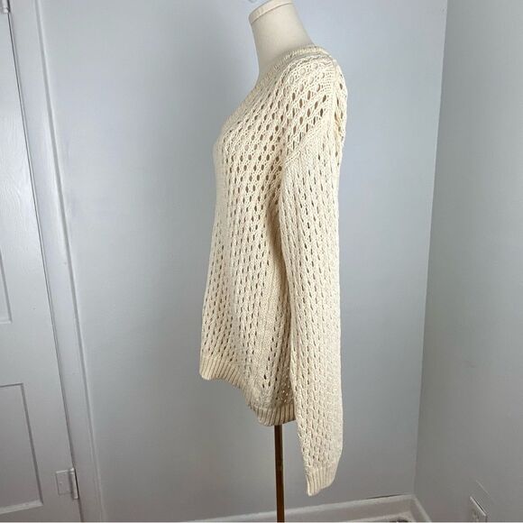 Zara Cream Open Loose Knit Crochet Sweater Cottagecore Boho Coastal Medium - Picture 9 of 14